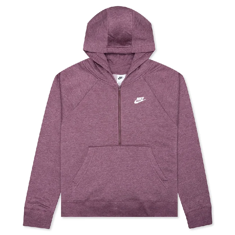 Sportswear Women's Club Essential 1/4 Zip Fleece Hoodie - Dark Wine/Heather Hoodie with Applique Textured Unique