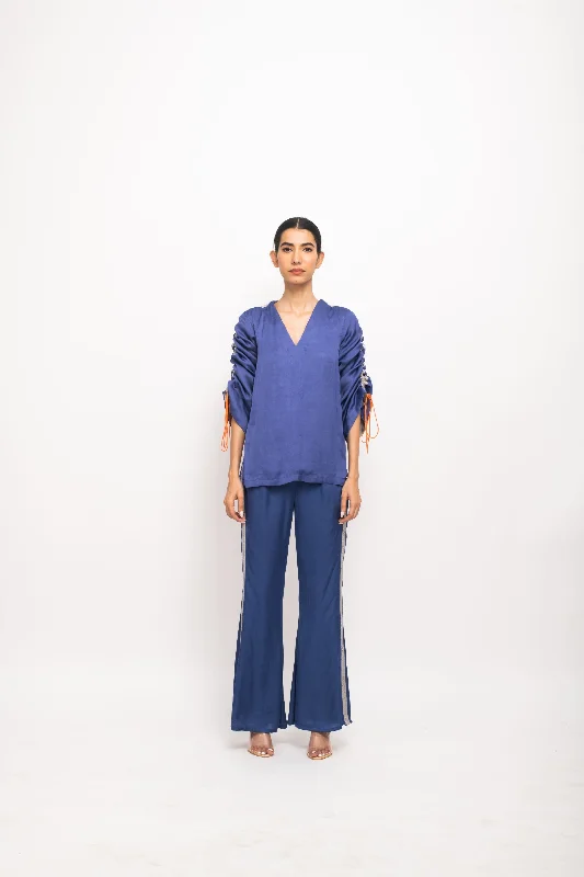 Rouching Detail Pant Suit Set Comfortable Denim Pants