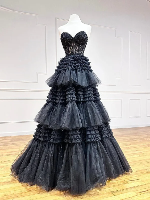 Black Sweetheart Neck Tulle Lace Long Prom Dress, Black Formal Evening Dress Tunics Vintage classic Black Sweetheart Neck Tulle Lace Long Prom Dress, Black Formal Evening Dress Tunics Vintage classic
