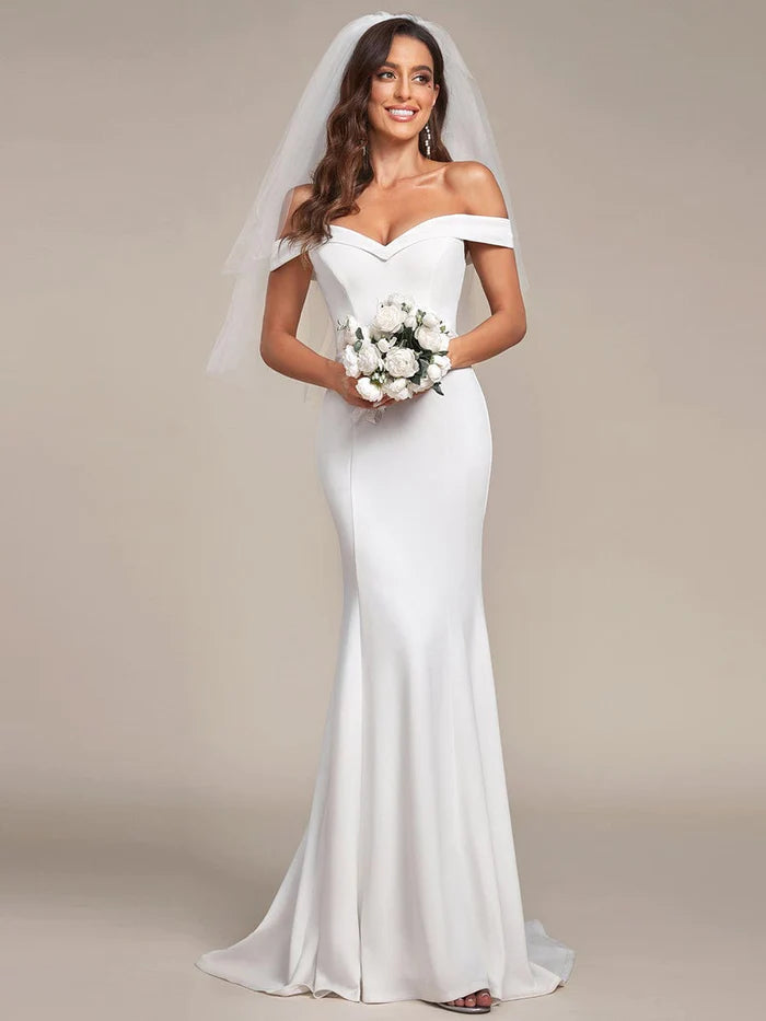 Off the Shoulder Mermaid Corset Eloping Dress for Wedding Boatneck Modish Everyday