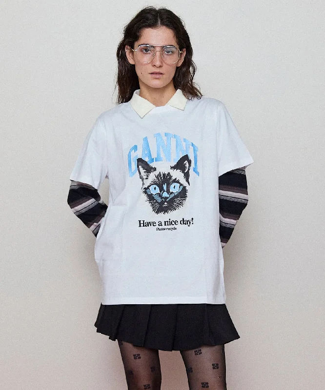 【GANNI】Basic Jersey Cat Relaxed T-shirt-- Oversized T-Shirt Spandex breathable