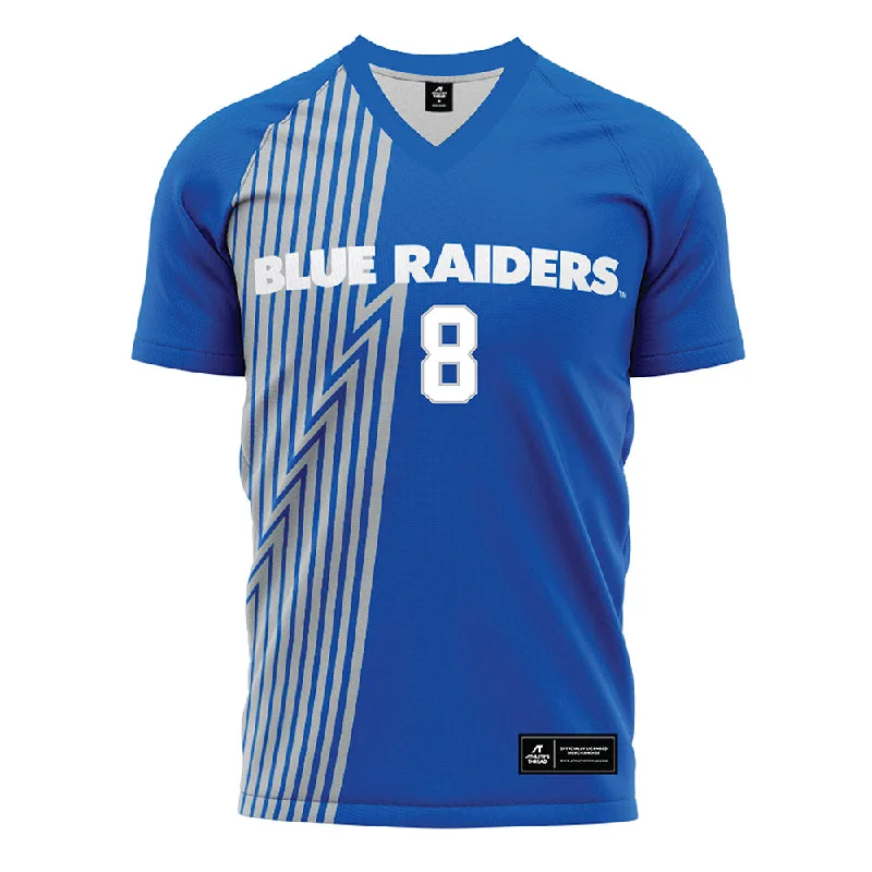 MTSU - NCAA Women's Soccer : Olivia Norton - Blue Jersey Silver Jersey Tee