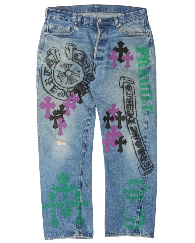 Levi's Stencil Cross Patch Jeans Chic Rip-Detail High-Waist Jeans