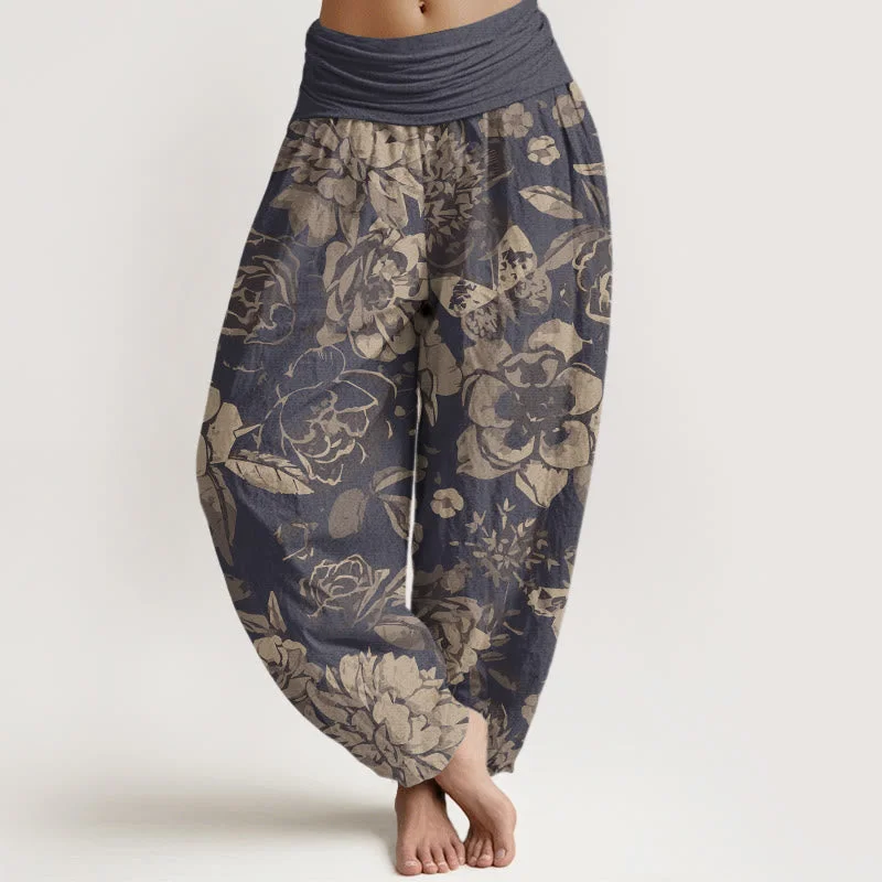 Buddha Stones Casual Peony Flowers Leaves Women's Elastic Waist Harem Pants Stylish Harem Pants Buddha Stones Casual Peony Flowers Leaves Women's Elastic Waist Harem Pants Stylish Harem Pants