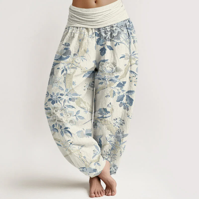 Buddha Stones Birds Branches Flowers Pattern Women's Elastic Waist Harem Pants Soft Sweatpants Style Buddha Stones Birds Branches Flowers Pattern Women's Elastic Waist Harem Pants Soft Sweatpants Style