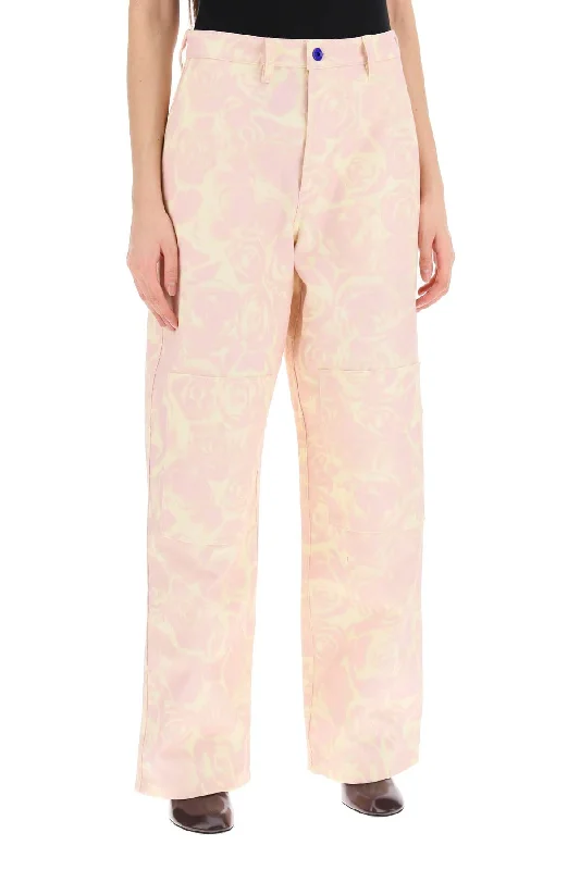 Burberry "rose Print Canvas Workwear Pants" Trendy High-Waist Trousers