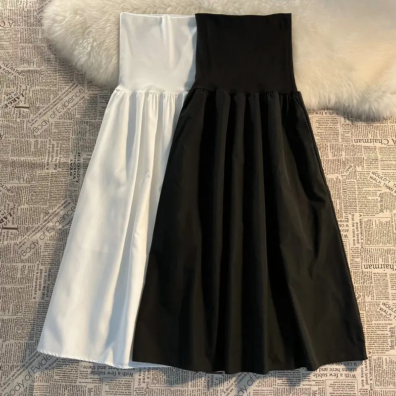 Yipinpay Women Black One-shoulder Strapless Dress   2024 New French Style Elegant Ball Gown All-match Mid-long vestidos Tunics Bestseller popular