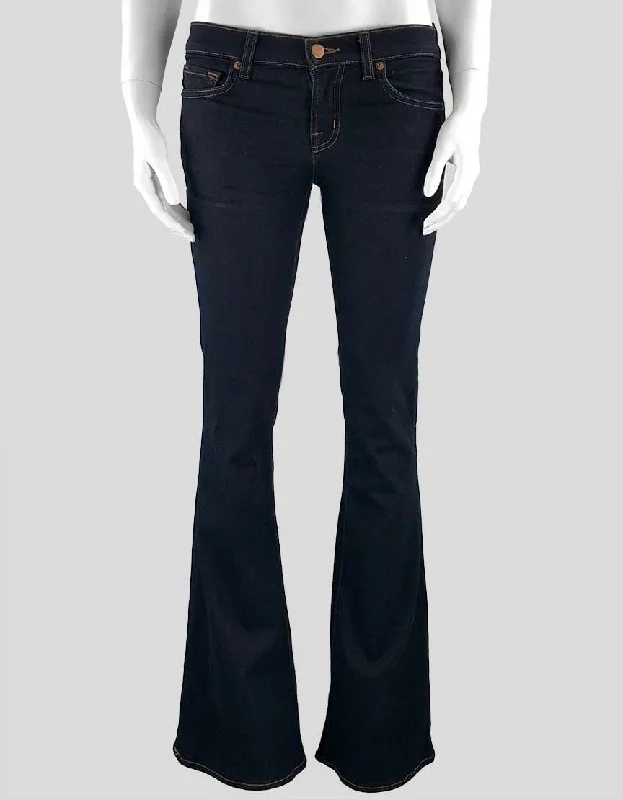 J. Brand Babe Flare 5 Pocket Jeans In A Dark Denim Wash 25 X 34 Comfortable Drawstring Waist Jeans