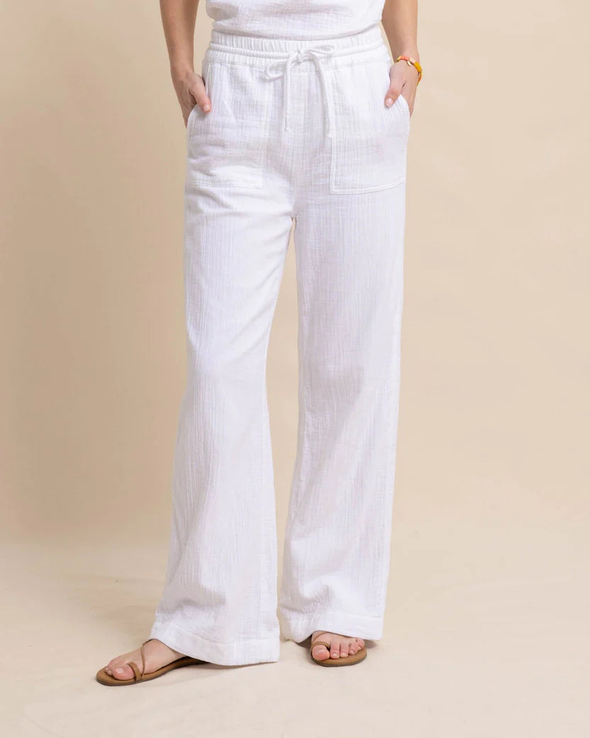 Southern Tide Women's Laken Wide Leg Pant - Classic White High-Waist Jeans