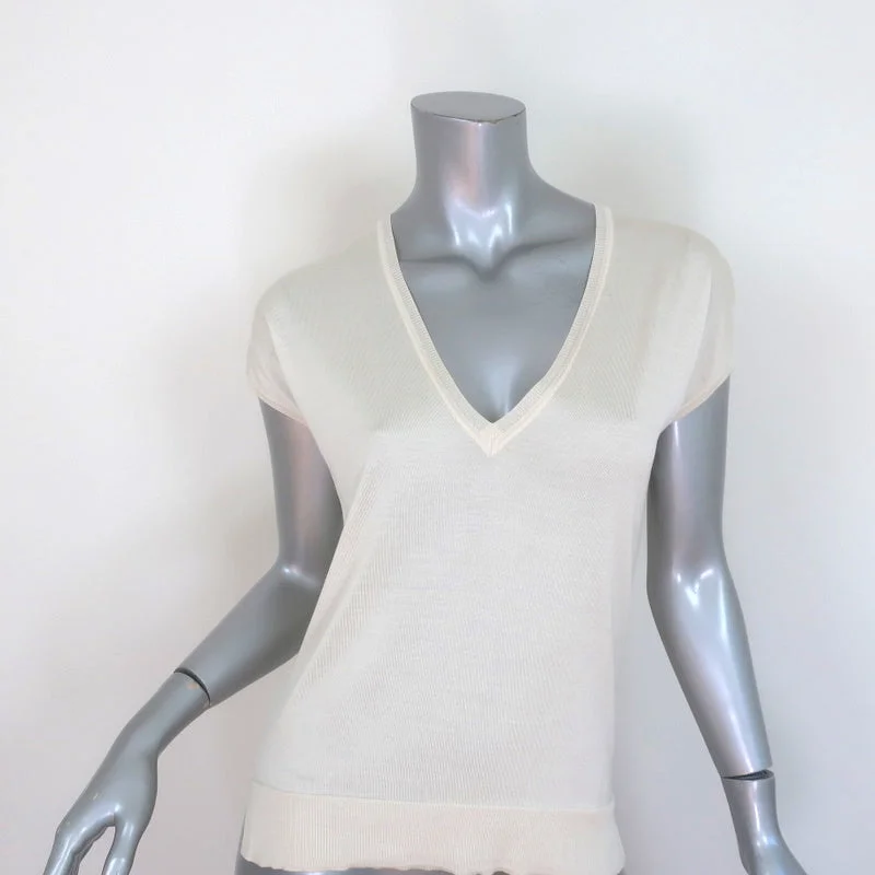 Knott Short Sleeve V-Neck Top Cream Silk Jersey Size 1 Boat Neck Jersey Shirt