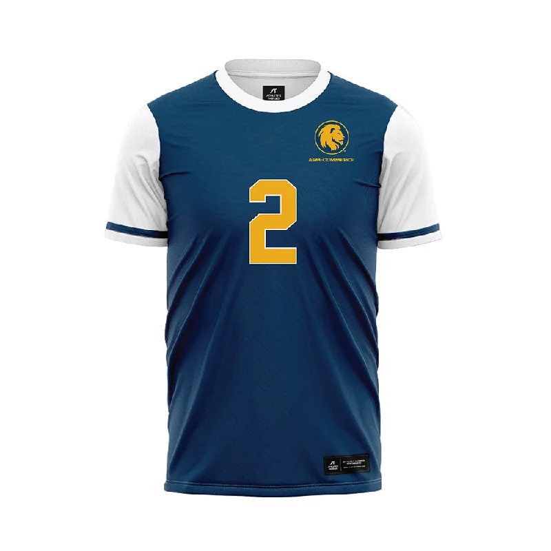 Texas A&M Commerce - NCAA Women's Soccer : Elaina Flores - Navy Soccer Jersey Sophisticated Jersey Tee