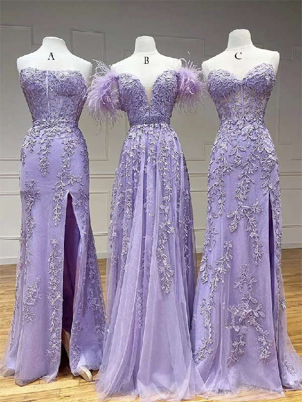 Purple Tulle Lace Long Prom Dress, Purple Tulle Formal Evening Dress Tunics Spring floral