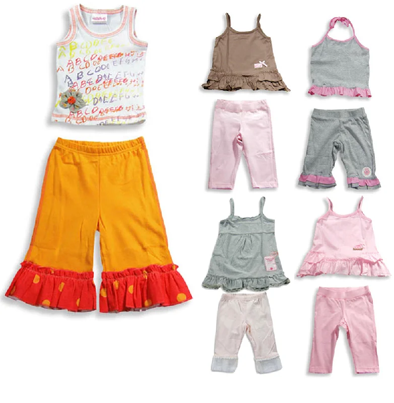 Mish Baby Infant Newborn Girls 2 Piece Sleeveless Capri  Pant Set - 100% Cotton Classic Chino Pants
