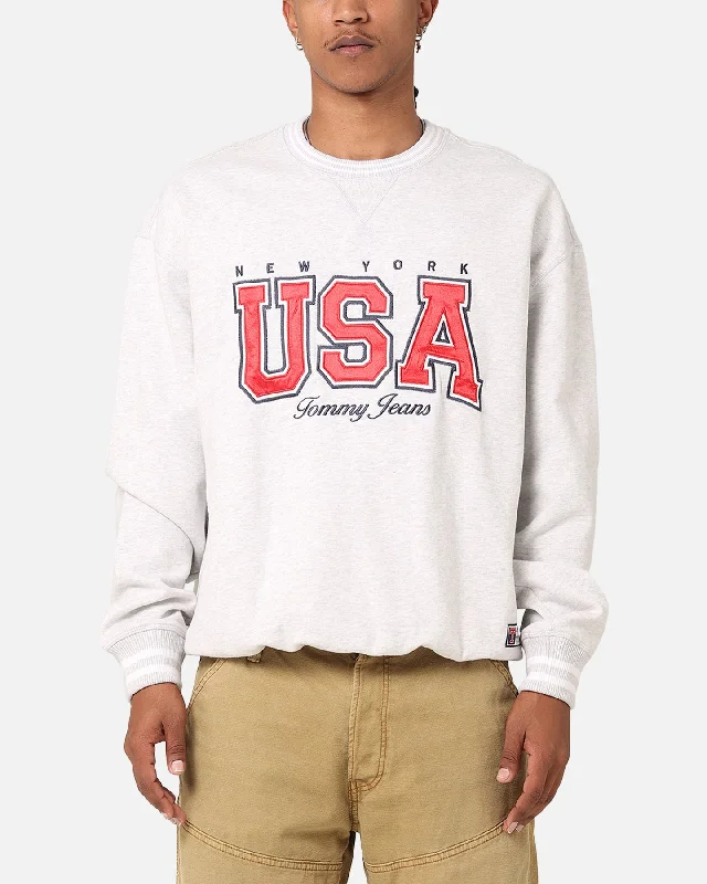 Tommy Jeans TJU Archive Games Team USA Crewneck Silver Grey Heather Comfortable Distressed Straight-Leg Jeans