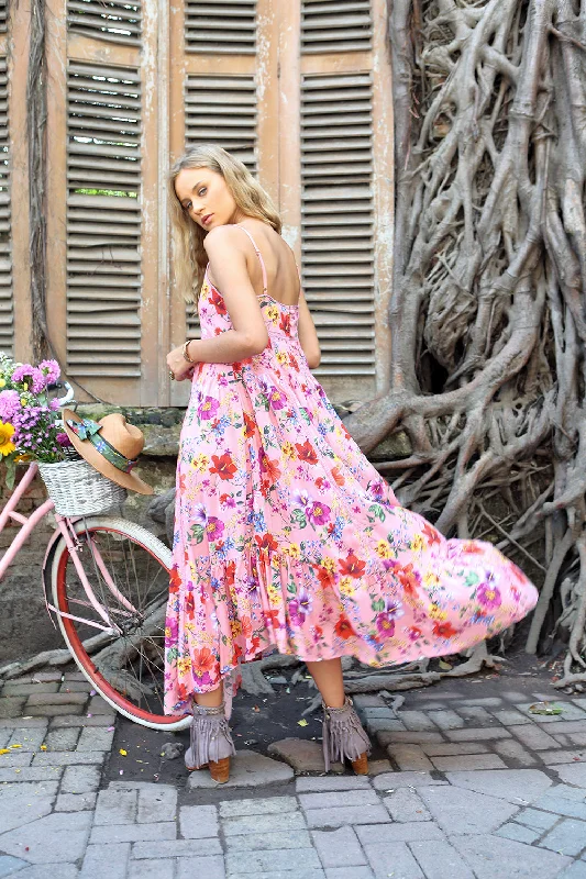 Prairie Midi Slip Dress - Pink Blossom Tunics Travel practical