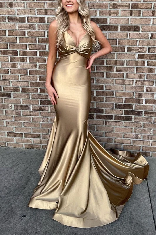 Gold Spaghetti Straps Stunning Formal Evening Dresses Mermaid Long Prom Dresses Tunics Handmade artisanal Gold Spaghetti Straps Stunning Formal Evening Dresses Mermaid Long Prom Dresses Tunics Handmade artisanal
