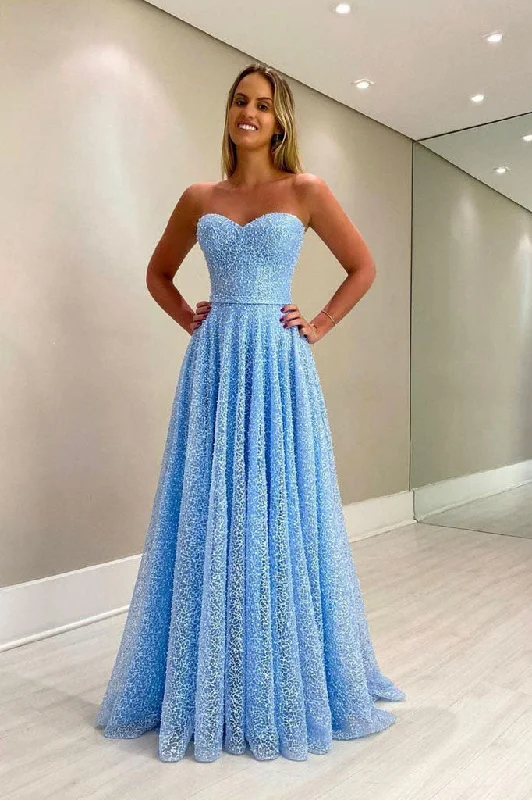Sky Blue A-Line Lace Strapless Sweetheart Formal Evening Dresses Long Prom Dresses Tunics Review highly Sky Blue A-Line Lace Strapless Sweetheart Formal Evening Dresses Long Prom Dresses Tunics Review highly