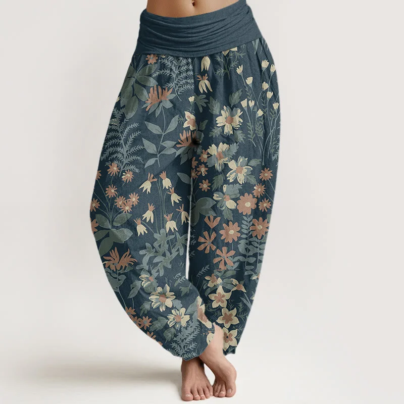 Buddha Stones Casual Daisy Flowers Leaves Design Women's Elastic Waist Harem Pants Comfy Cargo Trousers Buddha Stones Casual Daisy Flowers Leaves Design Women's Elastic Waist Harem Pants Comfy Cargo Trousers