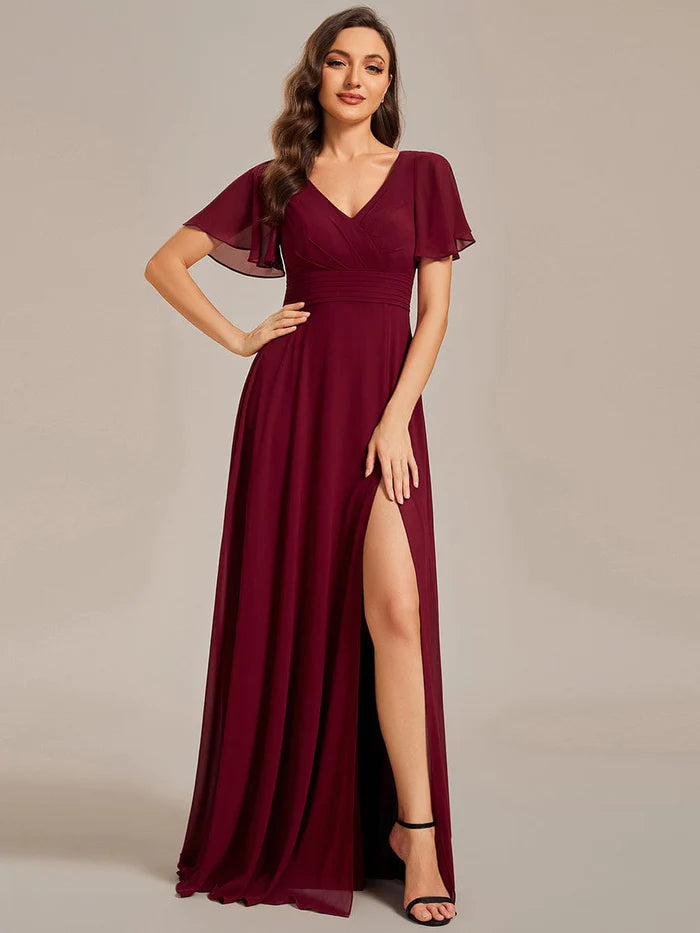 Back See-Through Swing Collar Applique Ruffles Sleeve A-Line Evening Dress Tunics Office stylish Back See-Through Swing Collar Applique Ruffles Sleeve A-Line Evening Dress Tunics Office stylish