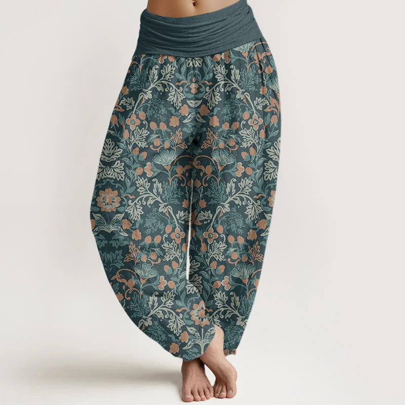 Buddha Stones Casual Flower Vine Leaves Pattern Women's Elastic Waist Harem Pants Elegant Wool Trousers Buddha Stones Casual Flower Vine Leaves Pattern Women's Elastic Waist Harem Pants Elegant Wool Trousers