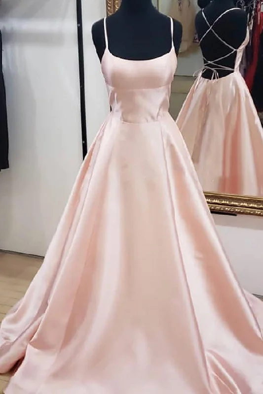 Pink Straps Long Prom Evening Dress with Criss Back Tunics Stylish elegant