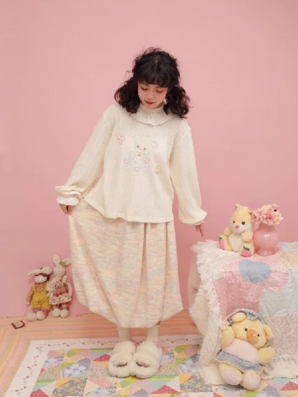 Colorful Bear Twist Lace Knit Bottom Shirt【s0000004979】-- Front Pockets Side Pockets Patch Pockets