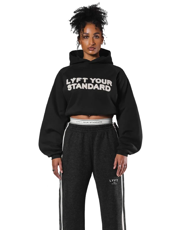 Pile Wappen Cropped Hoodie - Black Zip Hoodie Drawstring Kangaroo Pocket