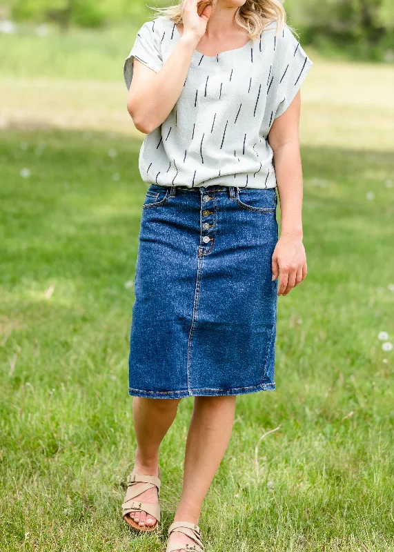 Five Button Medium Wash Jean Skirt Stylish Acid-Wash Jeans