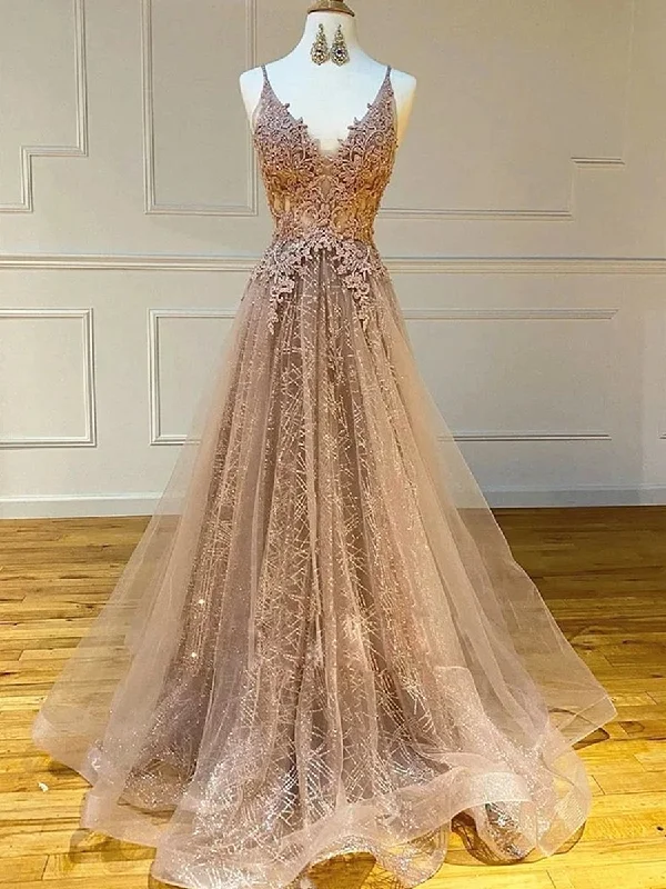 Long A-line V-neck Lace Tulle Prom Formal Graduation Evening Dresses Tunics Timeless classic Long A-line V-neck Lace Tulle Prom Formal Graduation Evening Dresses Tunics Timeless classic