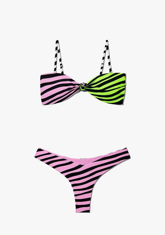 Maui Top Zebra Pink / Lime + Fiji Bottom Zebra Pink Bikini Cross-back bikini, Trendy, Sexy, Comfortable