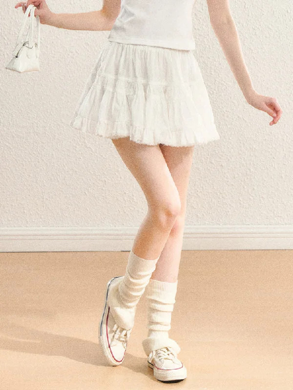 Girly Lace A-Line Elastic Waist Mini Skirt SPE0045 spandex blend skirt