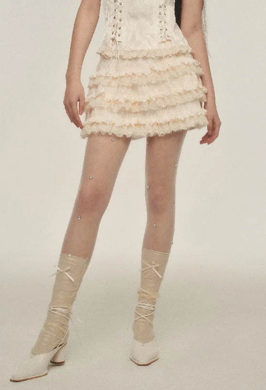 French Retro Pleated Puffy Cake Short Skirt AYF0039 mini skirt trendy