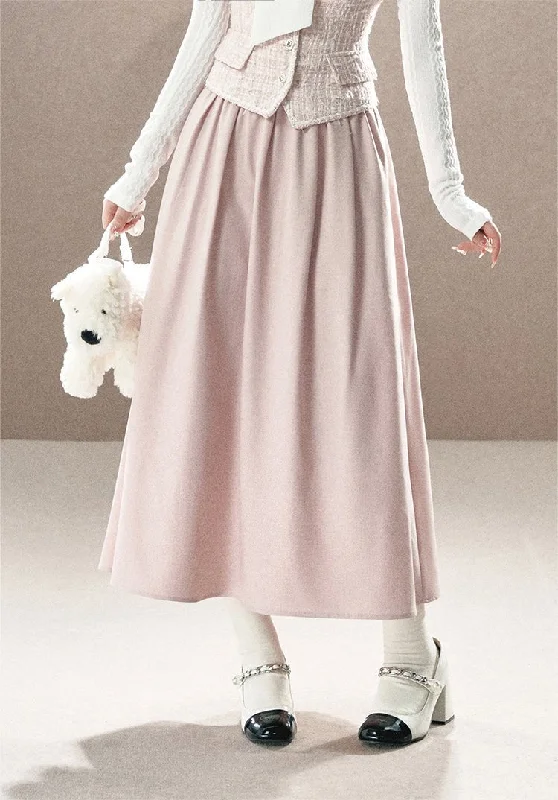 Pink Waist Slimming Shirred Umbrella Skirt UND0002 pleated skirt texture
