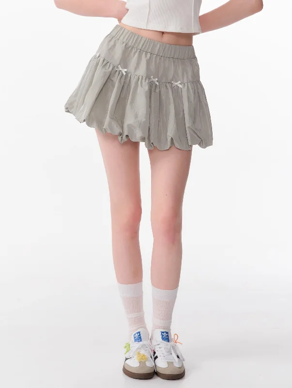 Bow Elastic Waist Gray A-line Half-length Skirt ZIZ0090 seamless skirt comfort