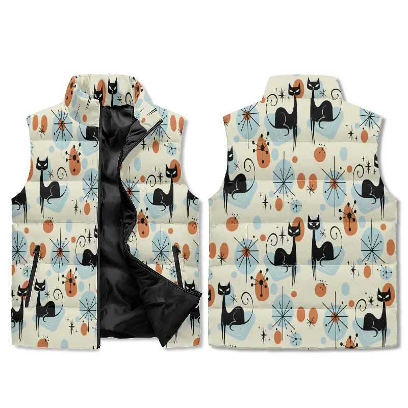 Atomic Cat Sputnik Puffer Vest, Mid Century Retro Lightweight Jacket, Geometric Starburst MCM Outerwear Toggled Jacket Drawstring Jacket Belted Jacket Atomic Cat Sputnik Puffer Vest, Mid Century Retro Lightweight Jacket, Geometric Starburst MCM Outerwear Toggled Jacket Drawstring Jacket Belted Jacket
