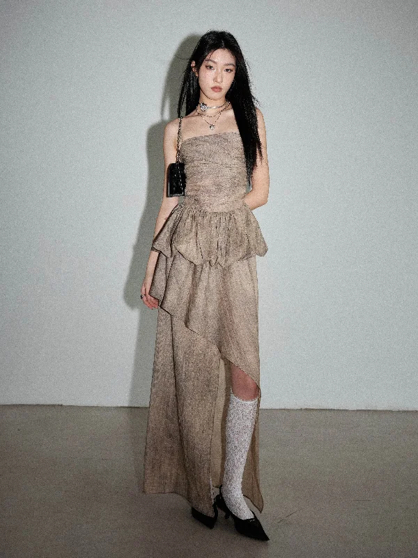 Pleated Lace Fairy Style Wasteland Color Two-piece Camisole/Skirt JNY0163 lace skirt romantic