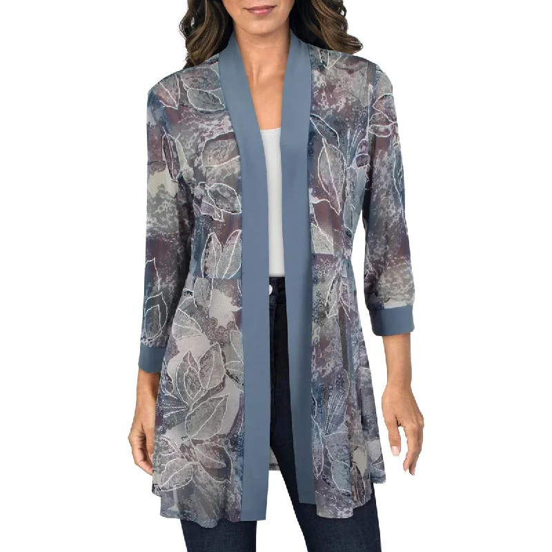 R&M Richards Womens Printed Cardigan Open-Front Blazer