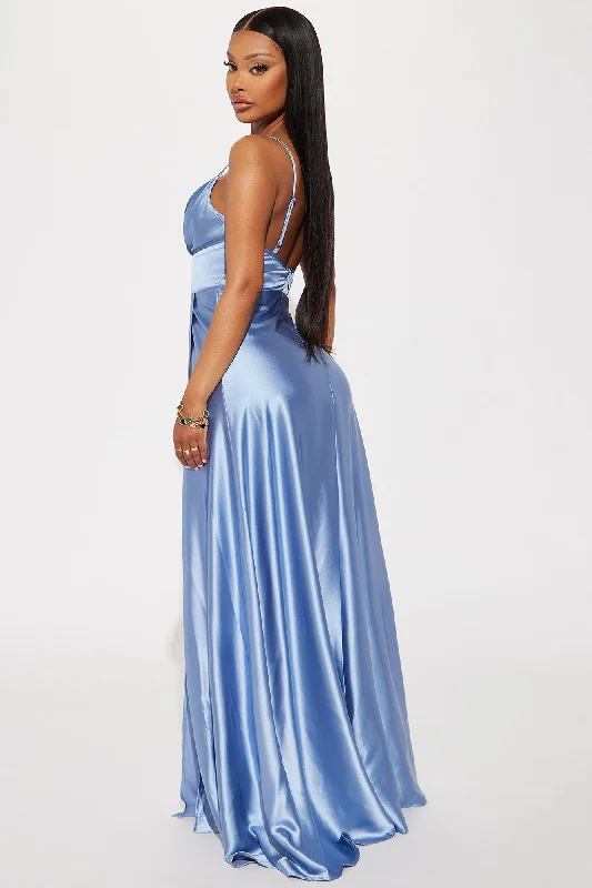 Ashlynn Satin Gown - Dusty Blue