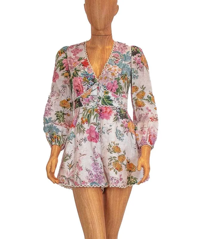 Floral Print Romper Flowing Chiffon Romper Elegant