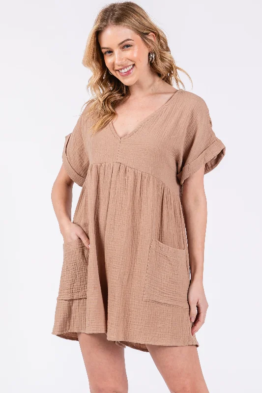 Mocha Gauze Short Sleeve Romper Sleek Bodycon Romper Sexy