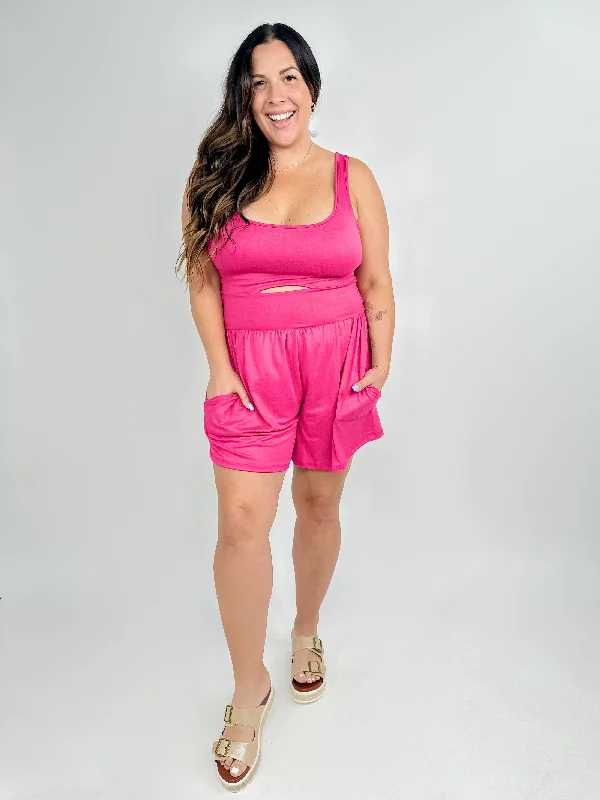 Passenger Princess No Bra Needed Romper- Fuchsia Sleek Fitted Romper Trendy